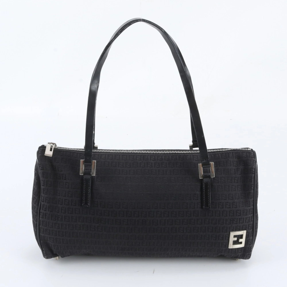 Fendi Zucchino Leather Shoulder Bag Tote Handbag Black Women's